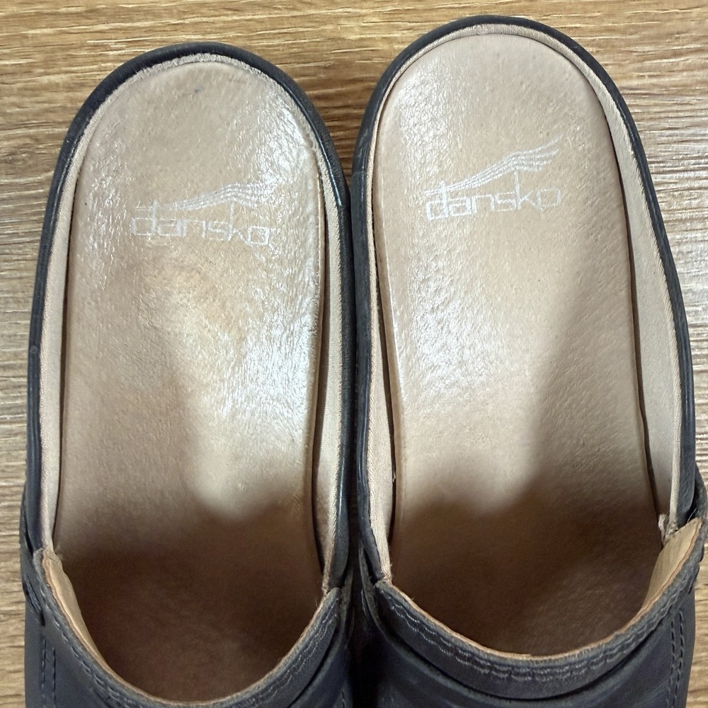 Dansko Bel Women's Size 37/ US 6.5 Black Oiled Penny Loafer Slip-On Mule Clogs - Picture 7 of 10